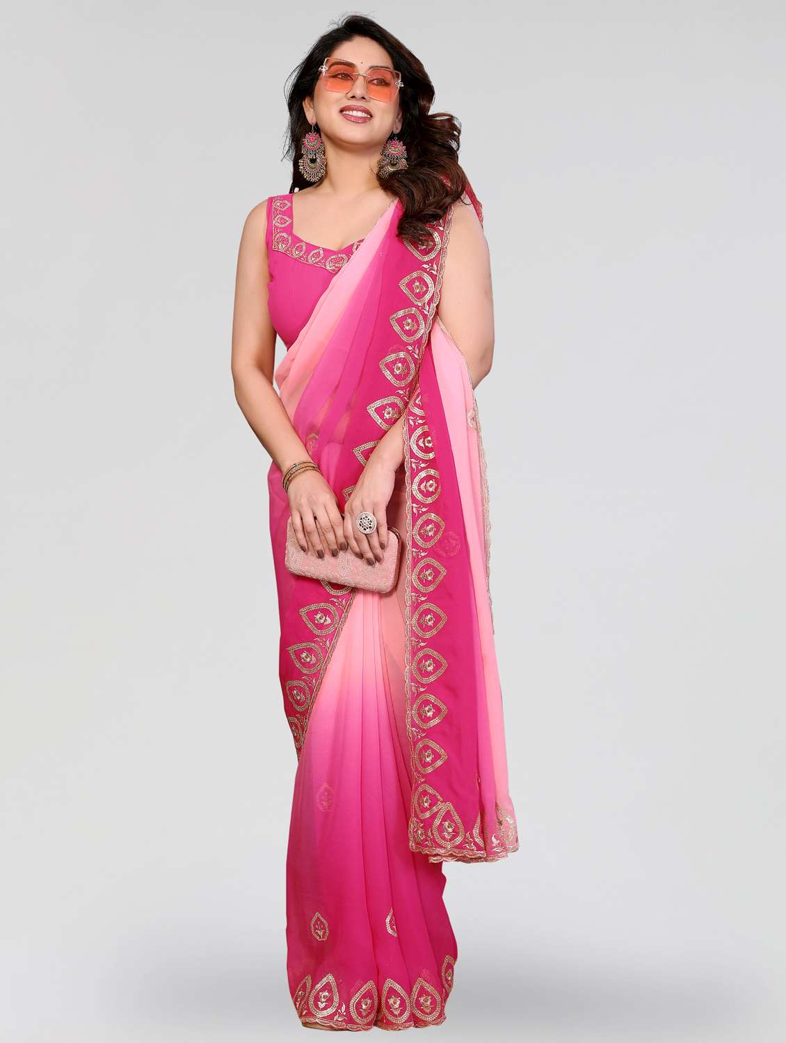 women ombre embroidered saree with blouse