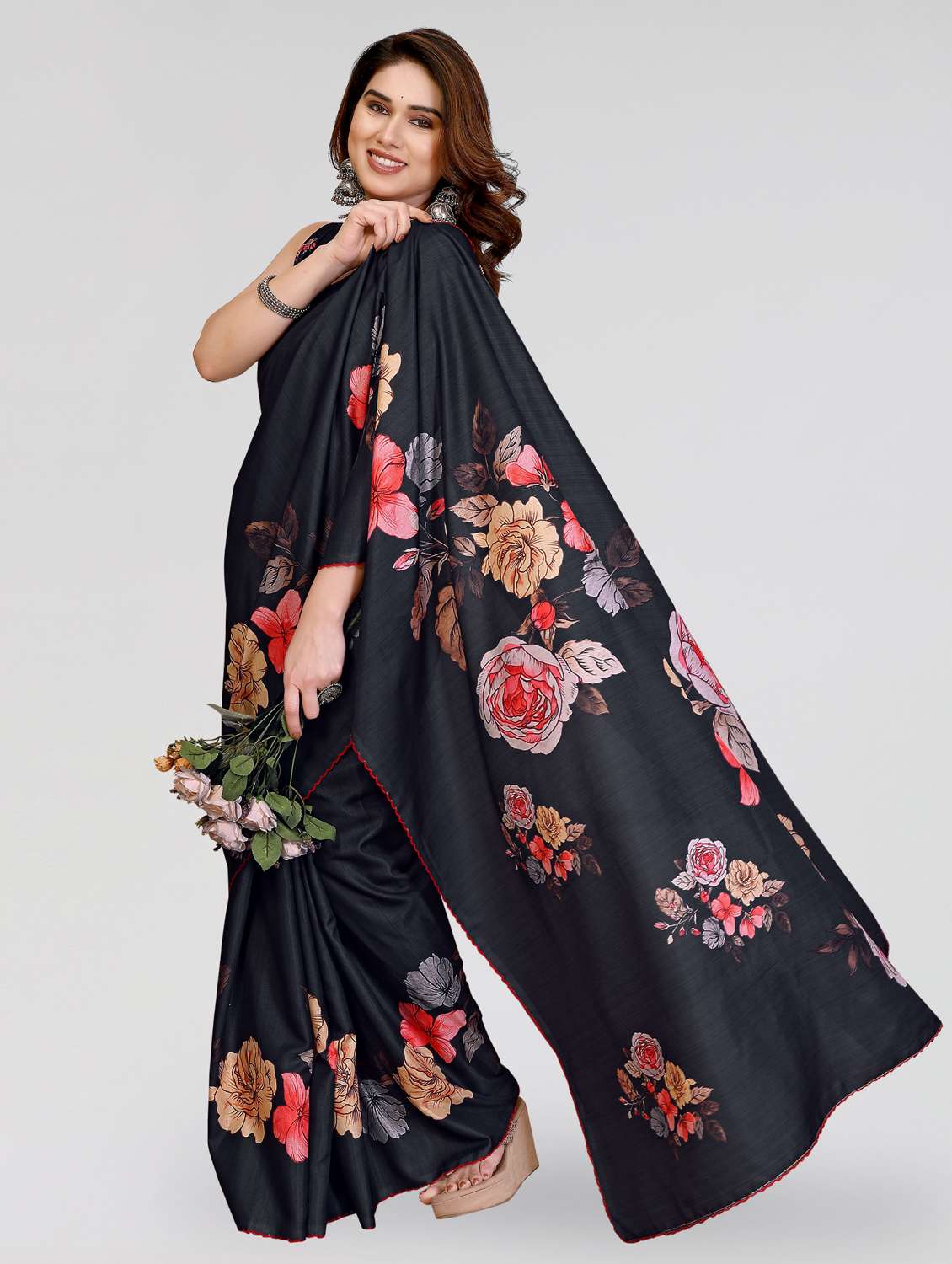 women floral printed saree with blouse - 22395042 -  Standard Image - 2