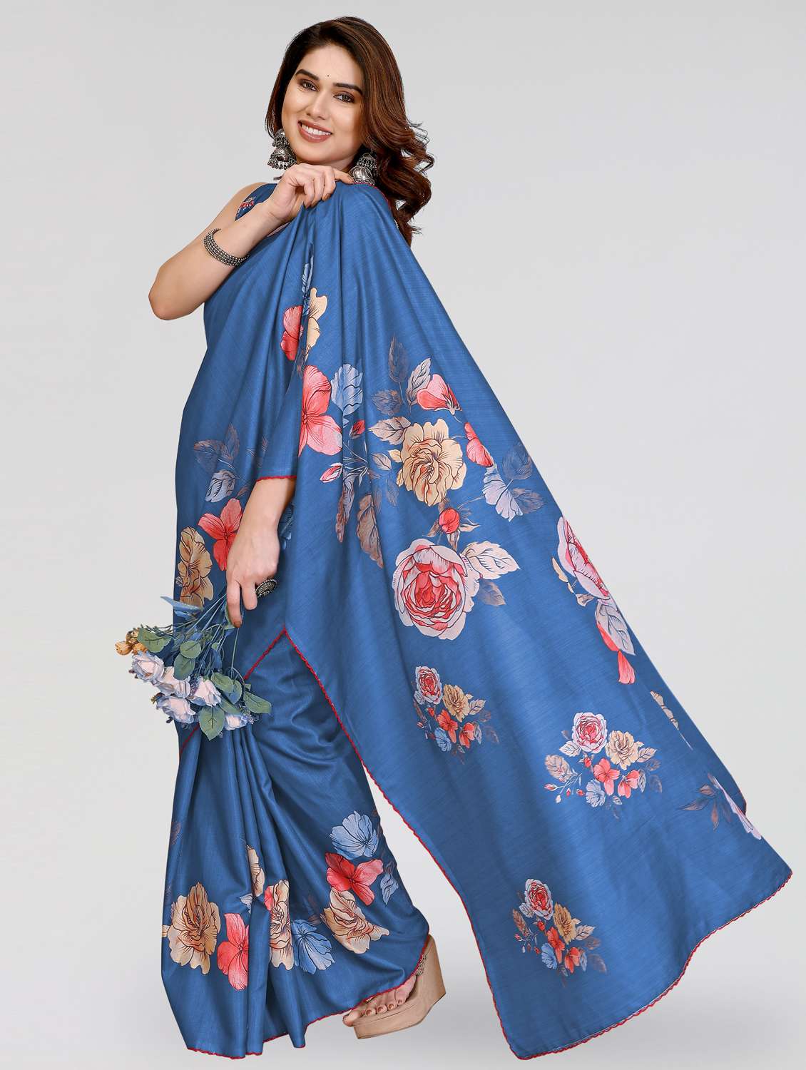 women floral printed saree with blouse - 22395043 -  Standard Image - 2