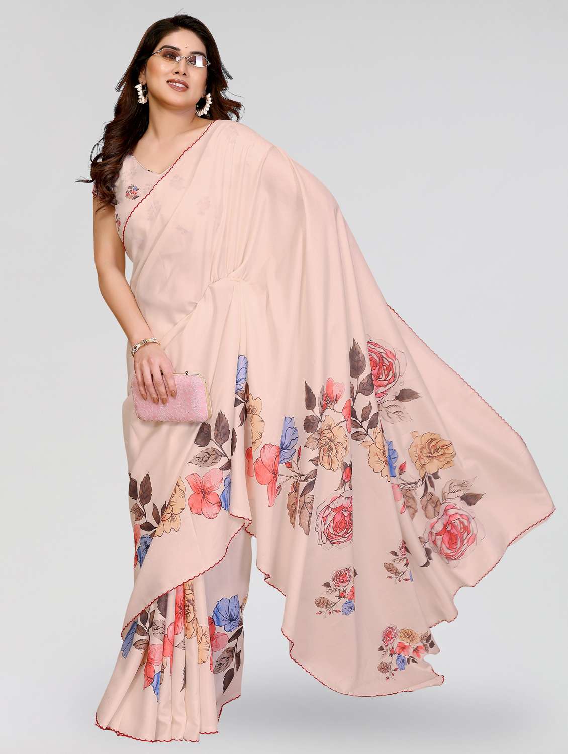 women floral printed saree with blouse - 22395045 -  Standard Image - 2