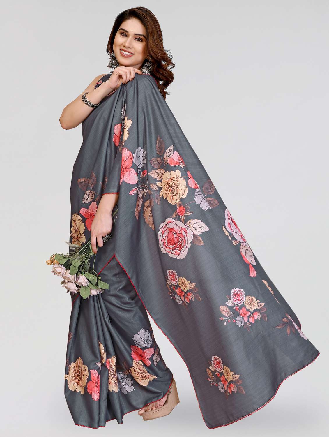 women floral printed saree with blouse - 22395046 -  Standard Image - 2