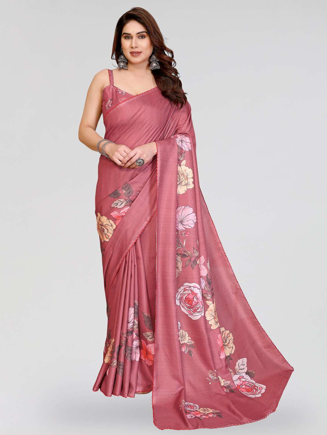 women floral printed saree with blouse - 22395047 -  Standard Image - 2