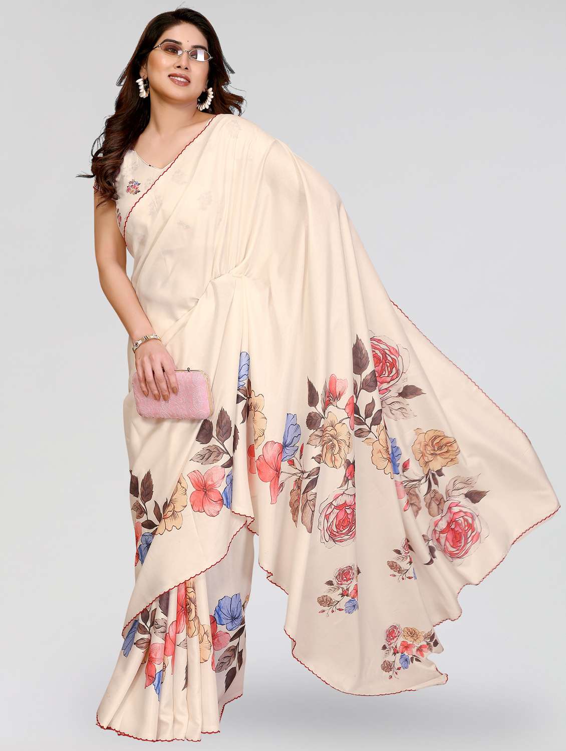 women floral printed saree with blouse - 22395050 -  Standard Image - 2