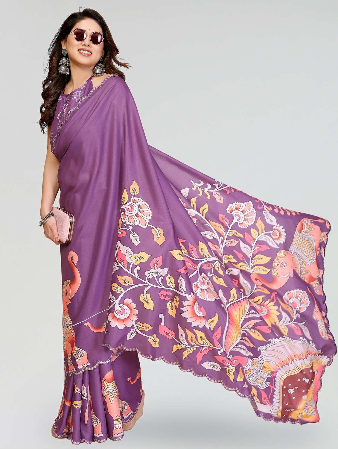 Women Kalamkari Printed Saree With Blouse - 22395055 -  Standard Image - 2