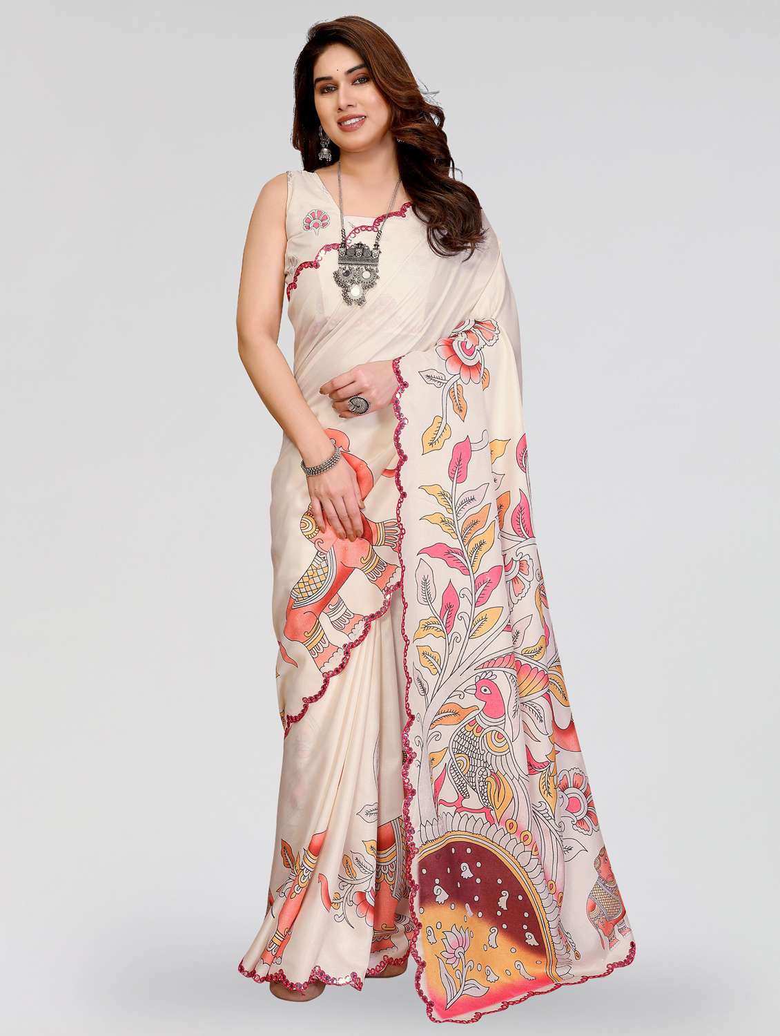 women kalamkari printed saree with blouse