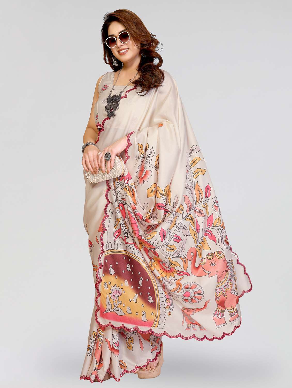 women kalamkari printed saree with blouse - 22395059 -  Standard Image - 2