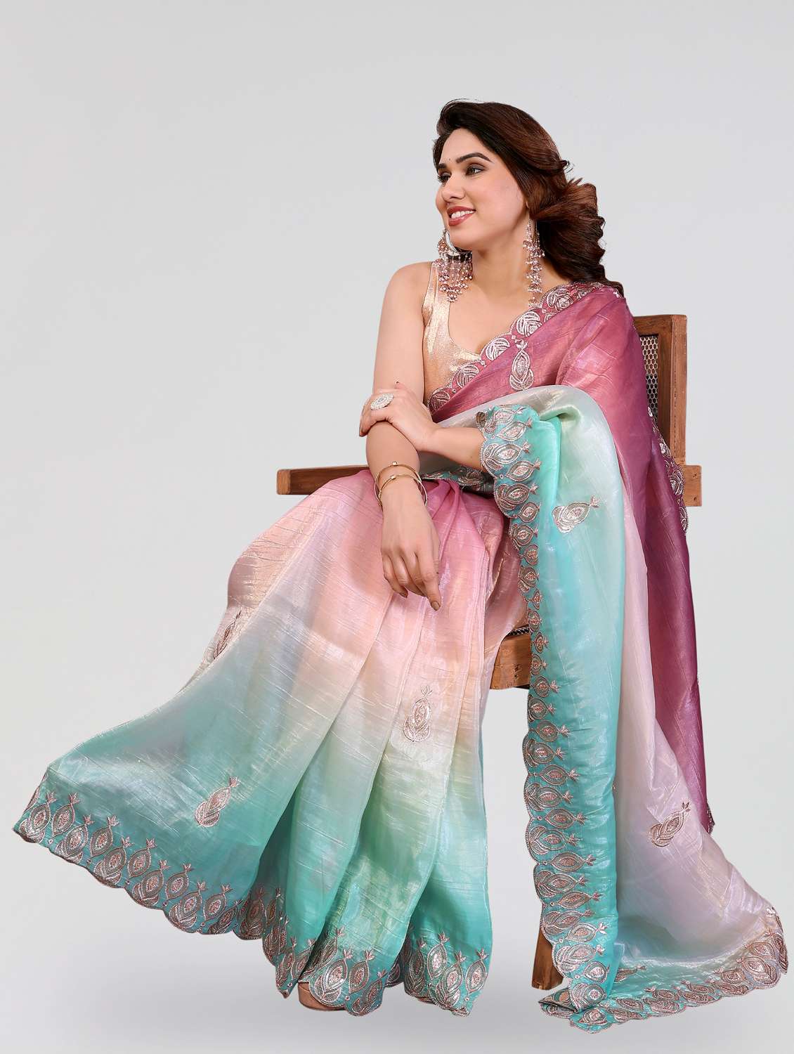 women ombre embroidered saree with blouse - 22395060 -  Standard Image - 2