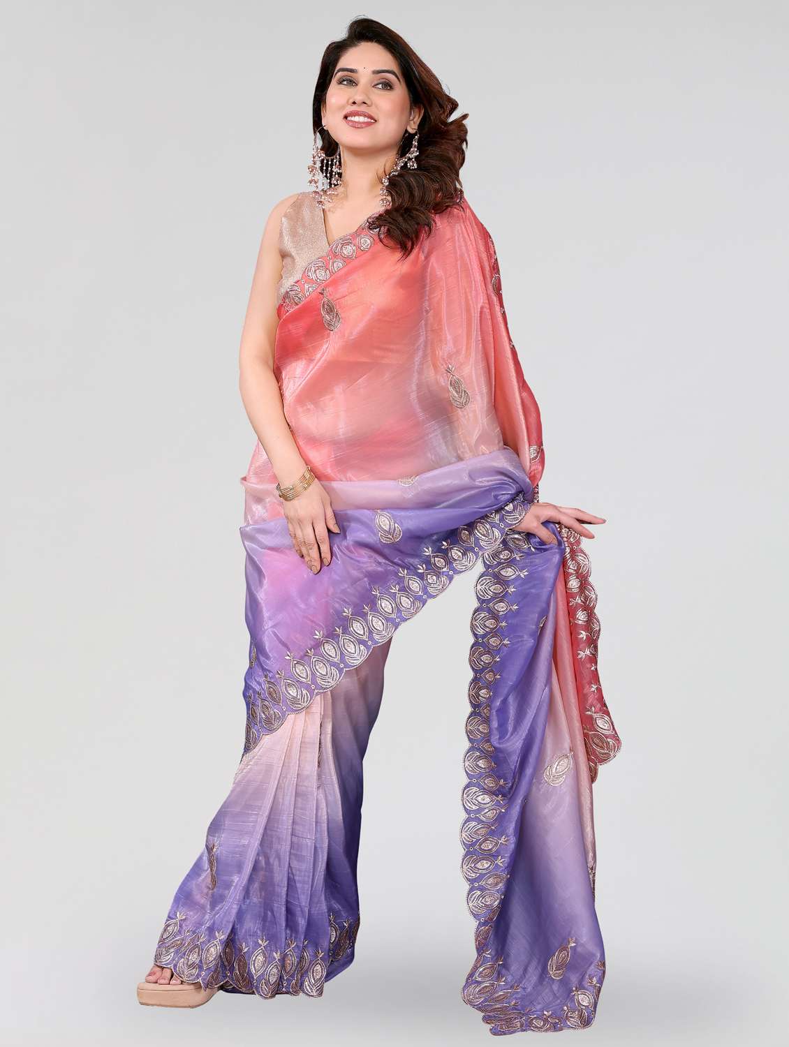 women ombre embroidered saree with blouse - 22395063 -  Standard Image - 2