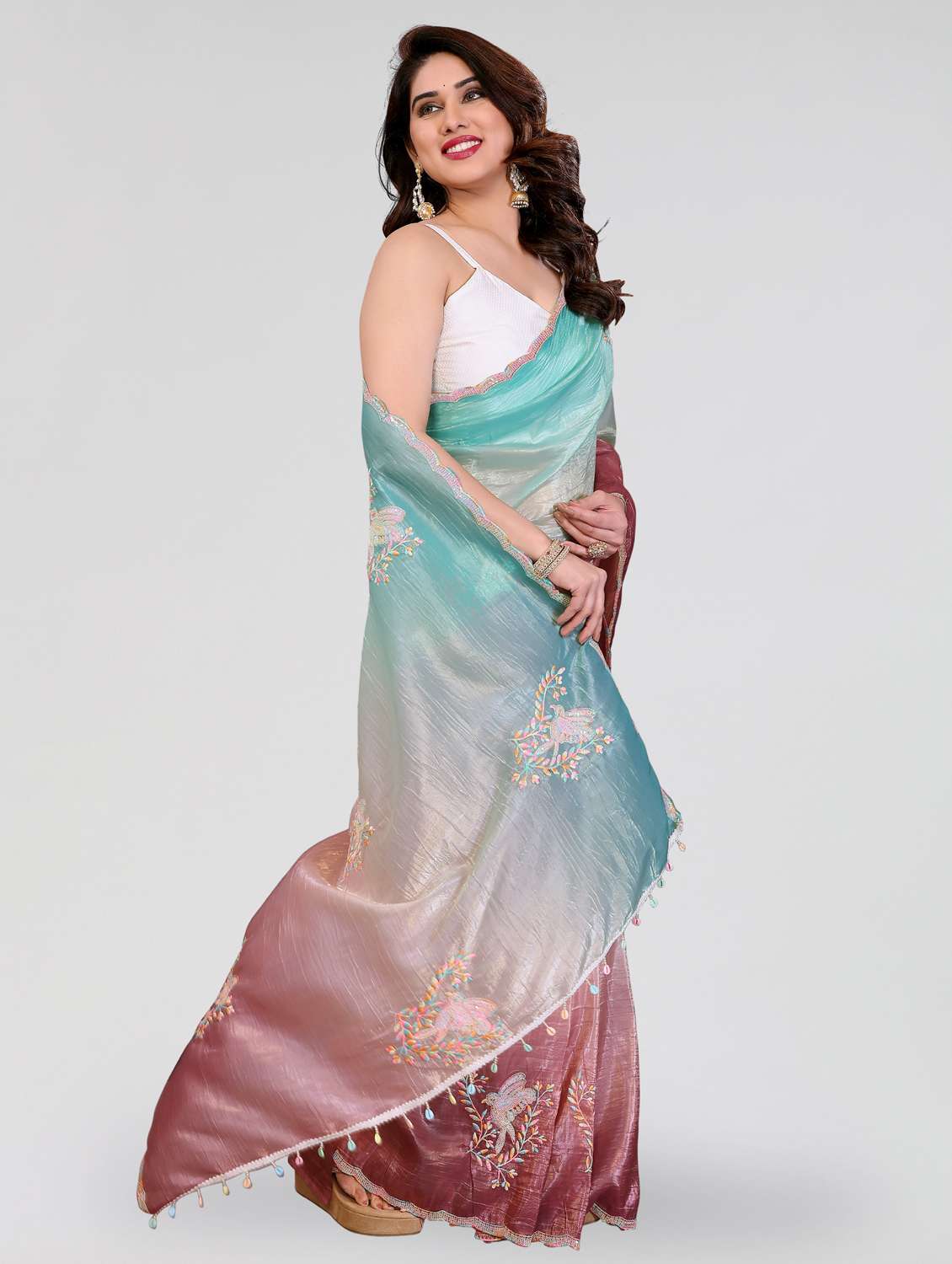 women ombre embroidered saree with blouse - 22395065 -  Standard Image - 2