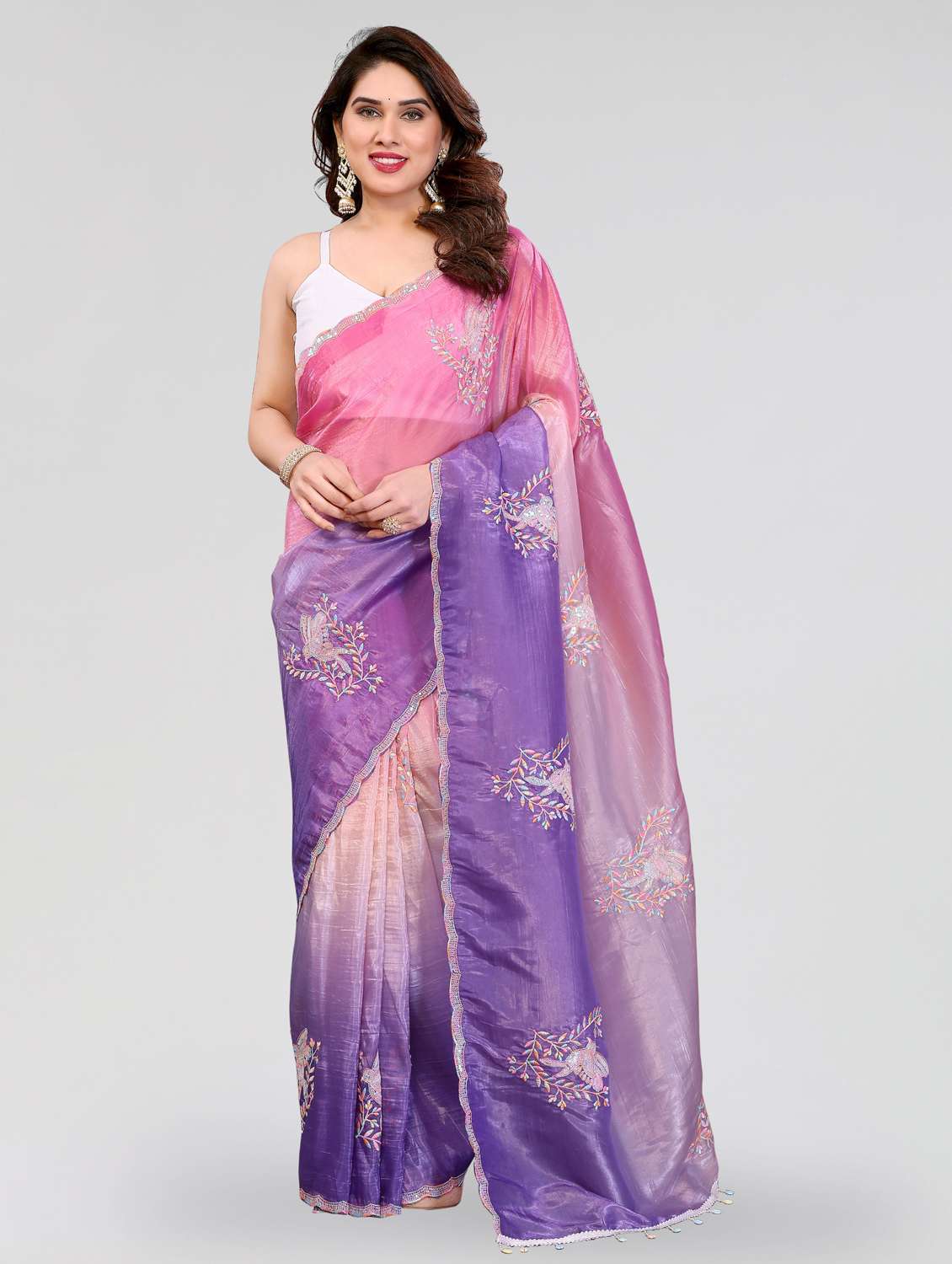 women ombre embroidered saree with blouse
