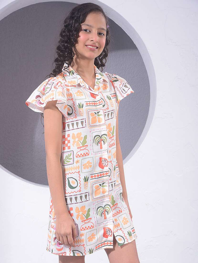girls printed ruffle sleeve shirt dress - 22395126 -  Standard Image - 2