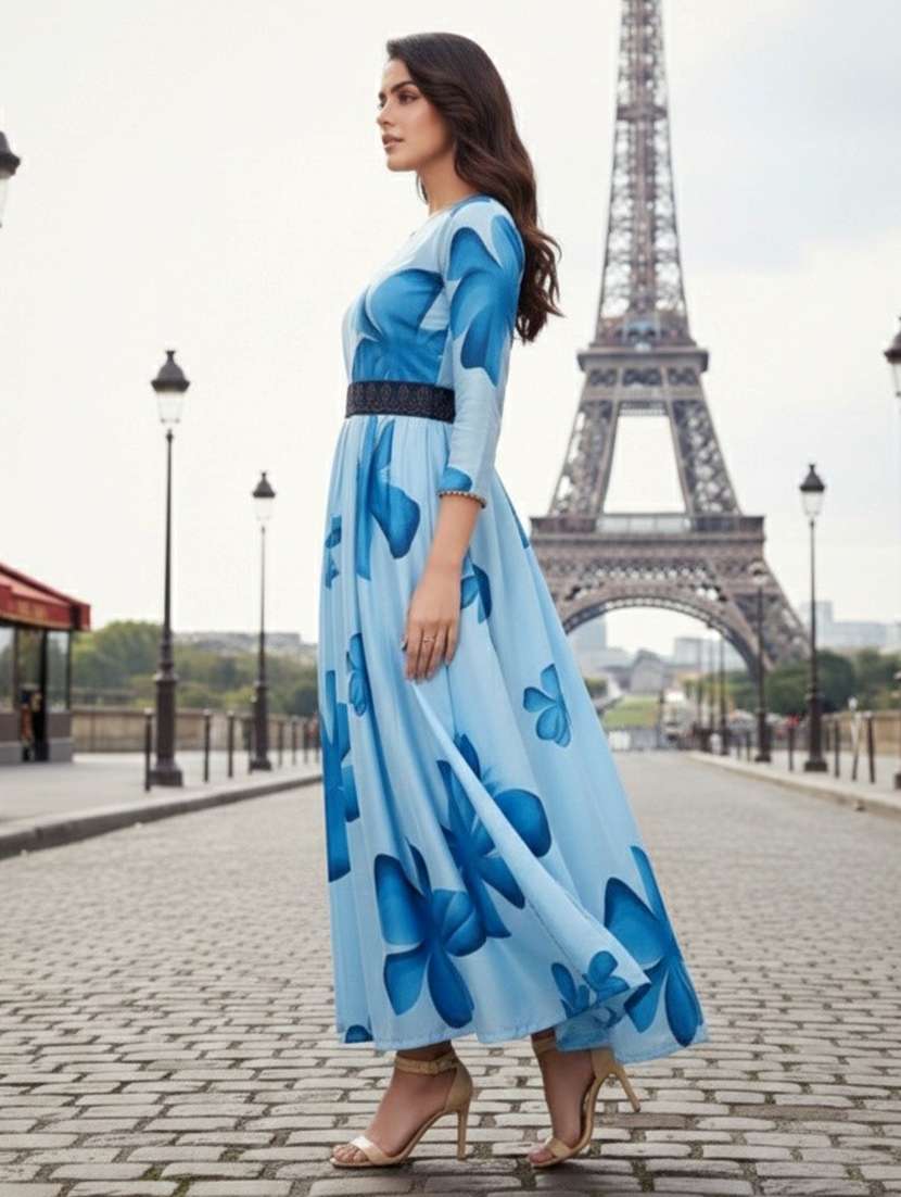 women floral three quarter sleeve fit & flare ethnic dress - 22395191 -  Standard Image - 2