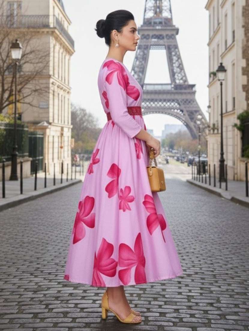 women floral three quarter sleeve fit & flare ethnic dress - 22395192 -  Standard Image - 2