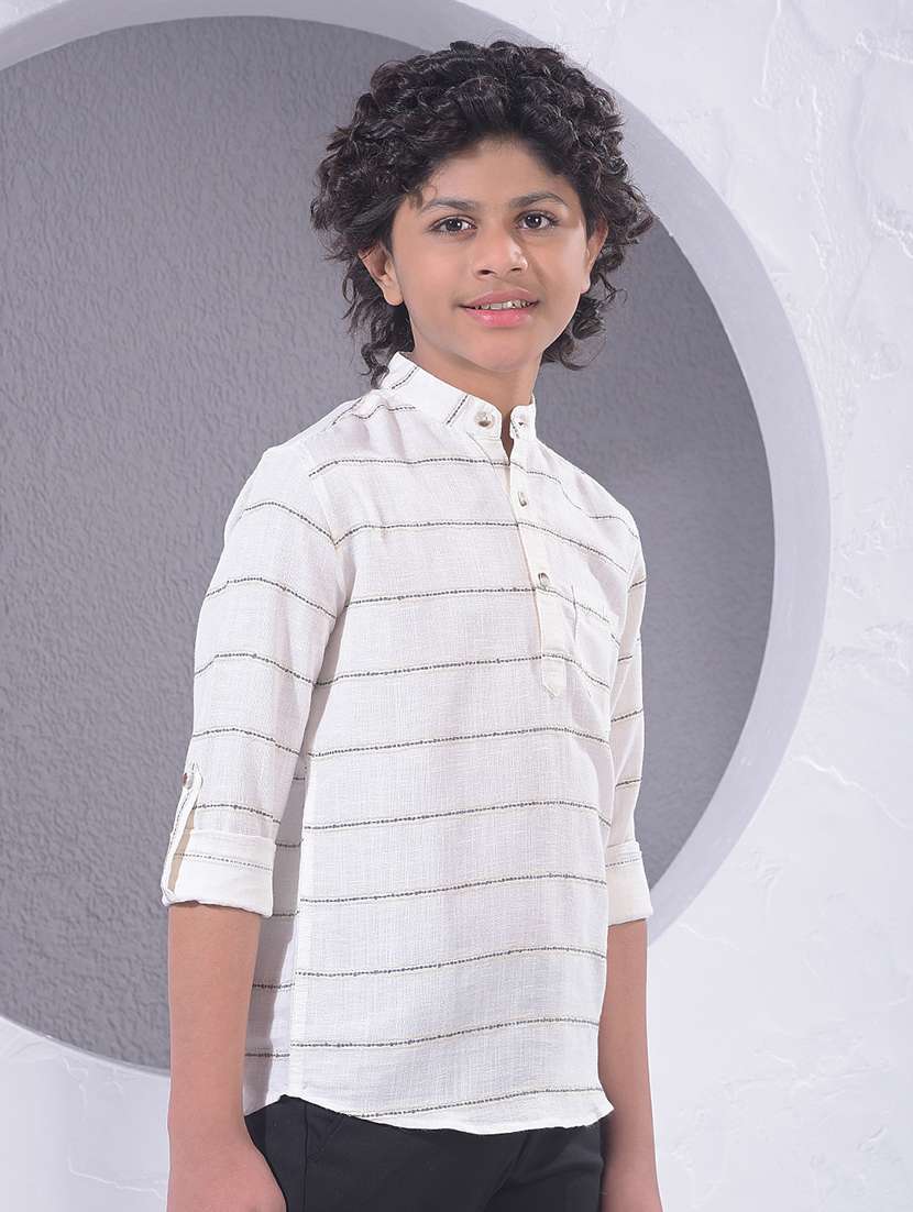 boys striped roll up sleeve short kurta - 22395363 -  Standard Image - 2
