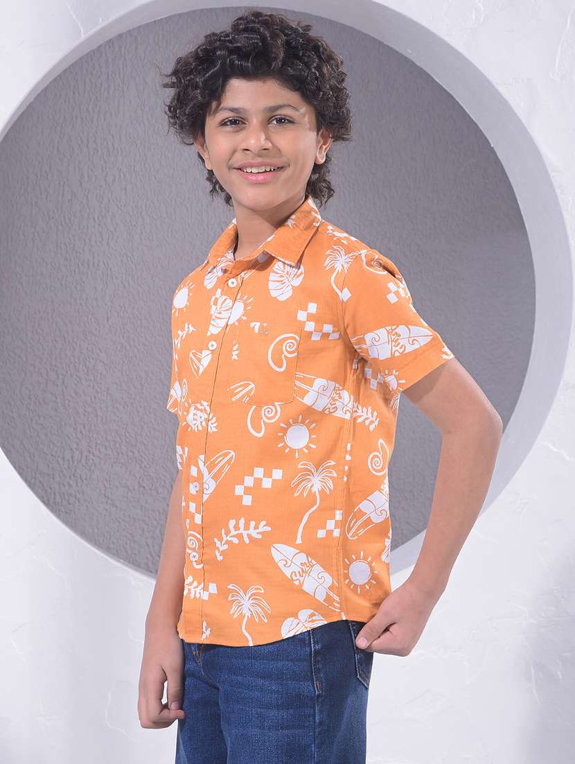 Boys Printed Collared Short Sleeve Shirt - 22395456 -  Standard Image - 2