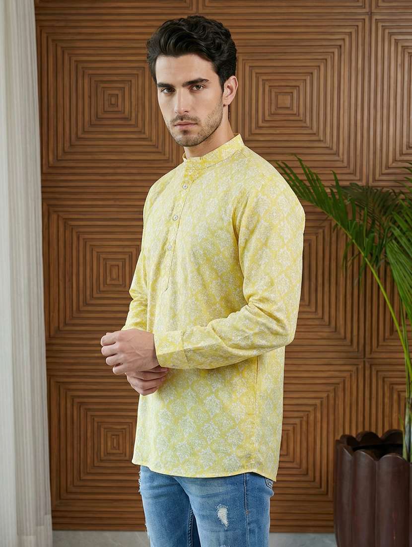 men printed mandarin neck short kurta - 22395578 -  Standard Image - 2