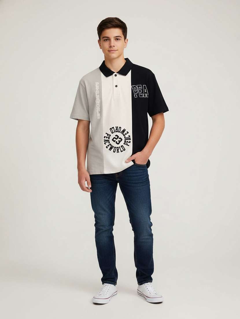 boys colourblocked short sleeves polo neck t-shirt