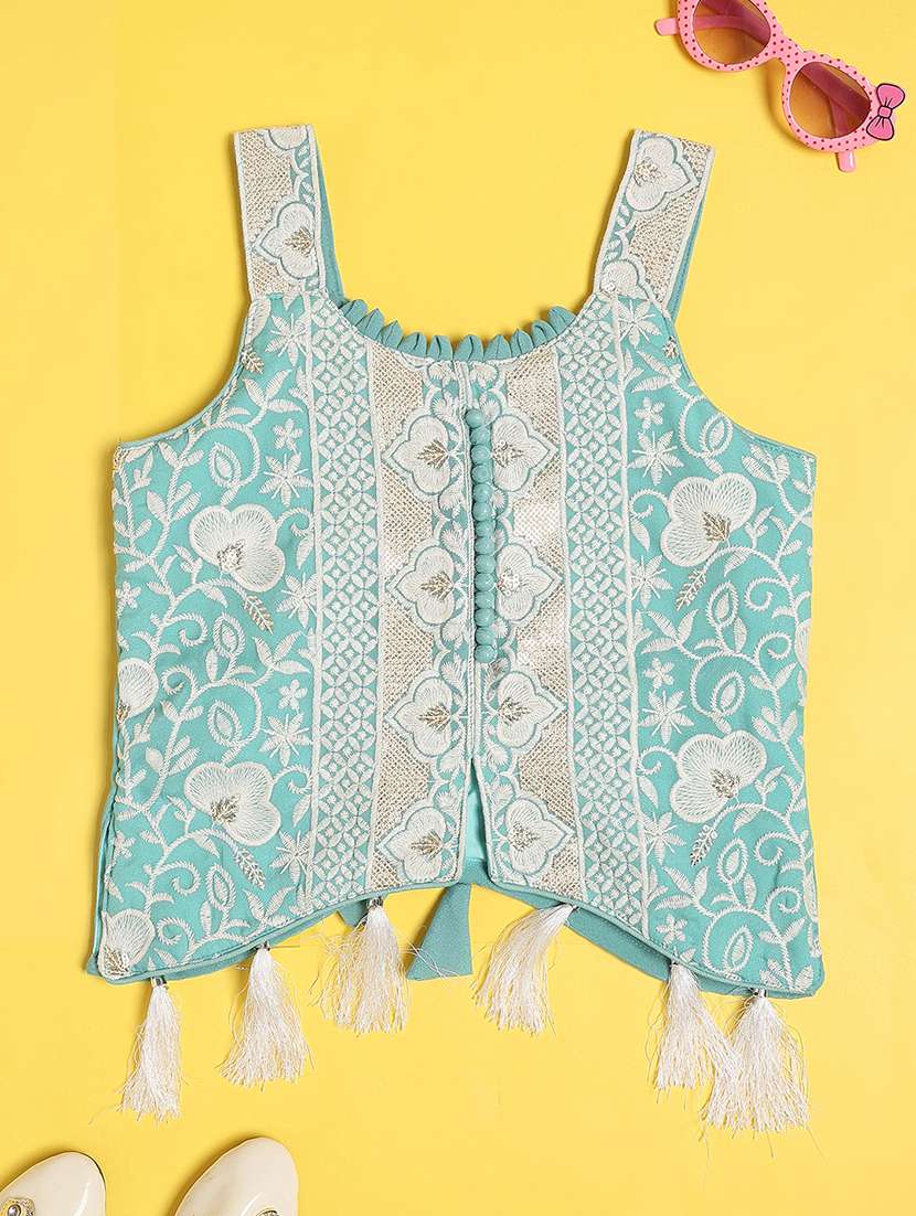 girls embroidered sleeveless kurta palazzo set - 22395723 -  Standard Image - 2