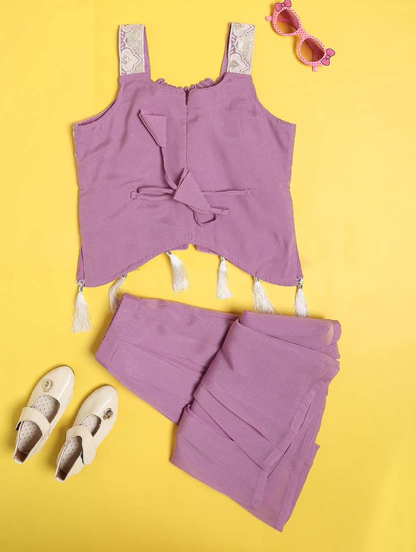 girls embroidered sleeveless kurta palazzo set - 22395724 -  Standard Image - 2