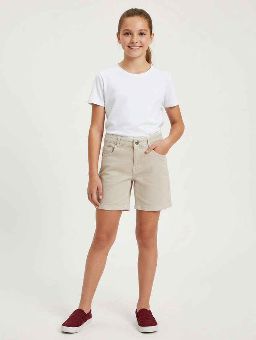 girls solid mid rise regular shorts - 22395956 -  Standard Image - 2