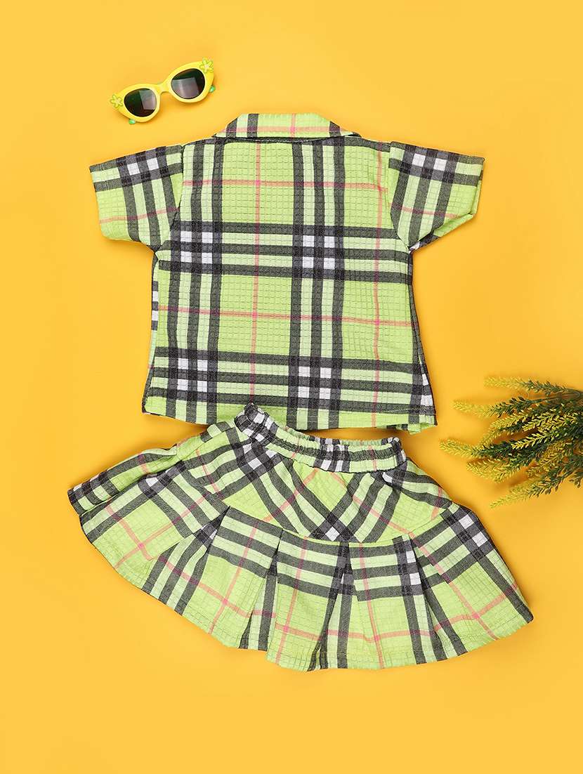girls checkered short sleeves top and skirt with jacket co-ord set - 22395961 -  Standard Image - 2