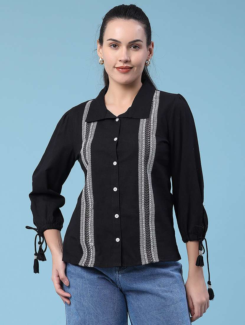 women embroidered three quarter sleeves regular shirt - 22395997 -  Standard Image - 2