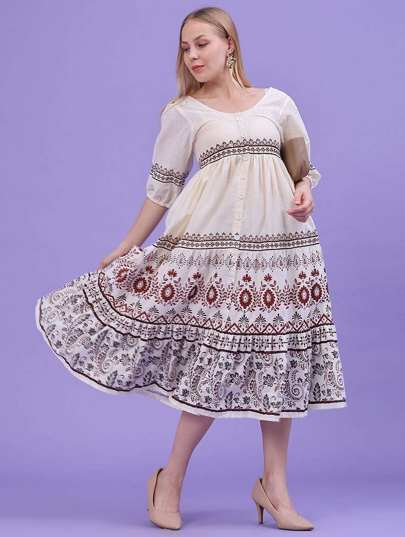 Women Printed Three Quarter Sleeves Tiered Dress - 22396052 -  Standard Image - 2