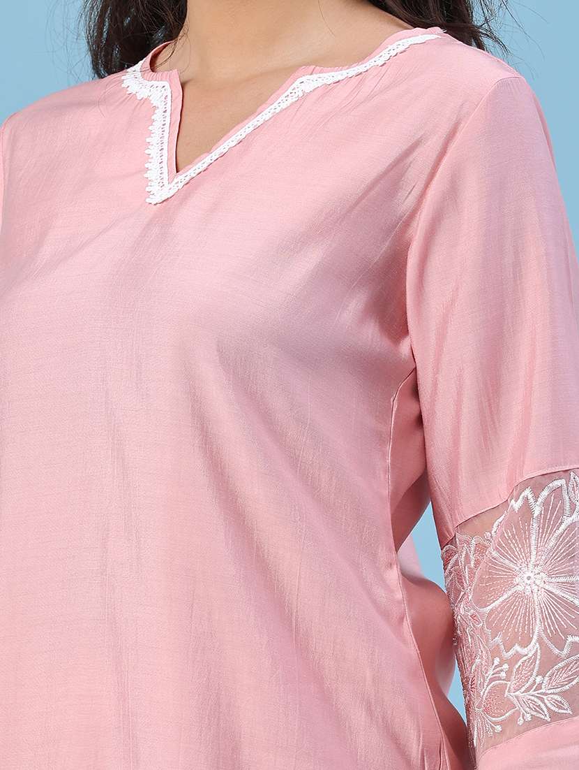 women embroidered three quarter sleeves kurta pant set  - 22396053 -  Standard Image - 2