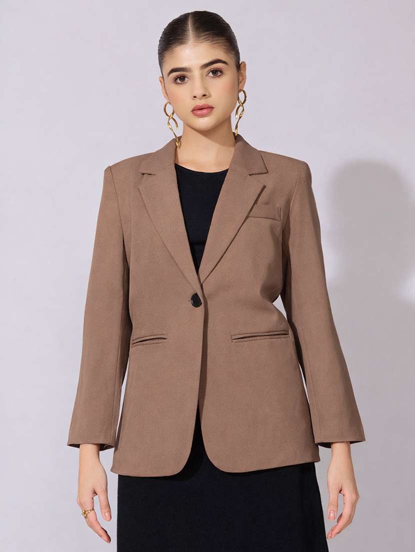 women solid long sleeve single breasted blazer - 22396065 -  Standard Image - 2