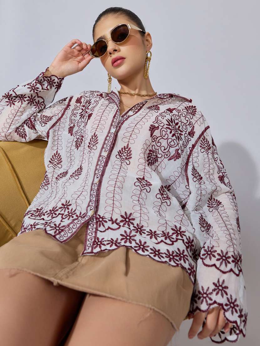 women embroidered collared long sleeve shirt - 22396075 -  Standard Image - 2