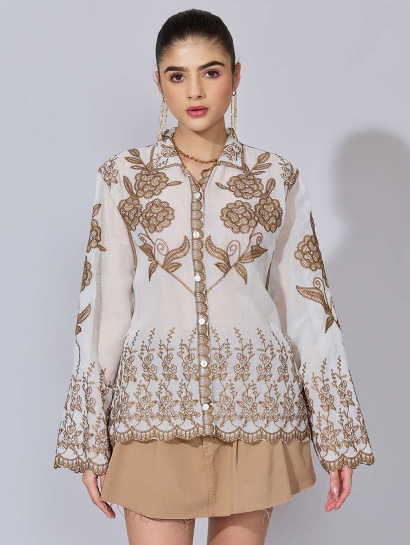 women embroidered collared long sleeve shirt - 22396078 -  Standard Image - 2