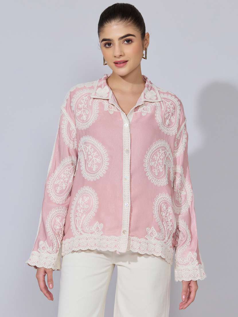 women embroidered collared long sleeve shirt - 22396079 -  Standard Image - 2