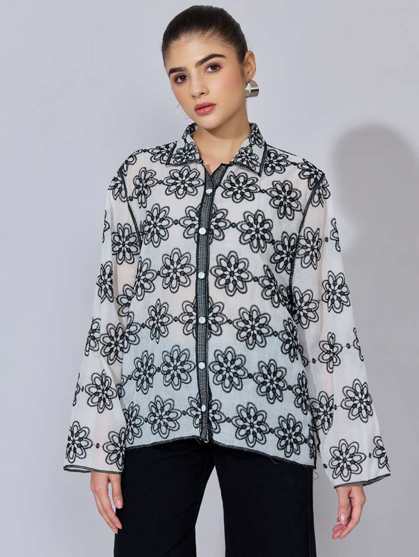 women embroidered collared long sleeve shirt - 22396080 -  Standard Image - 2
