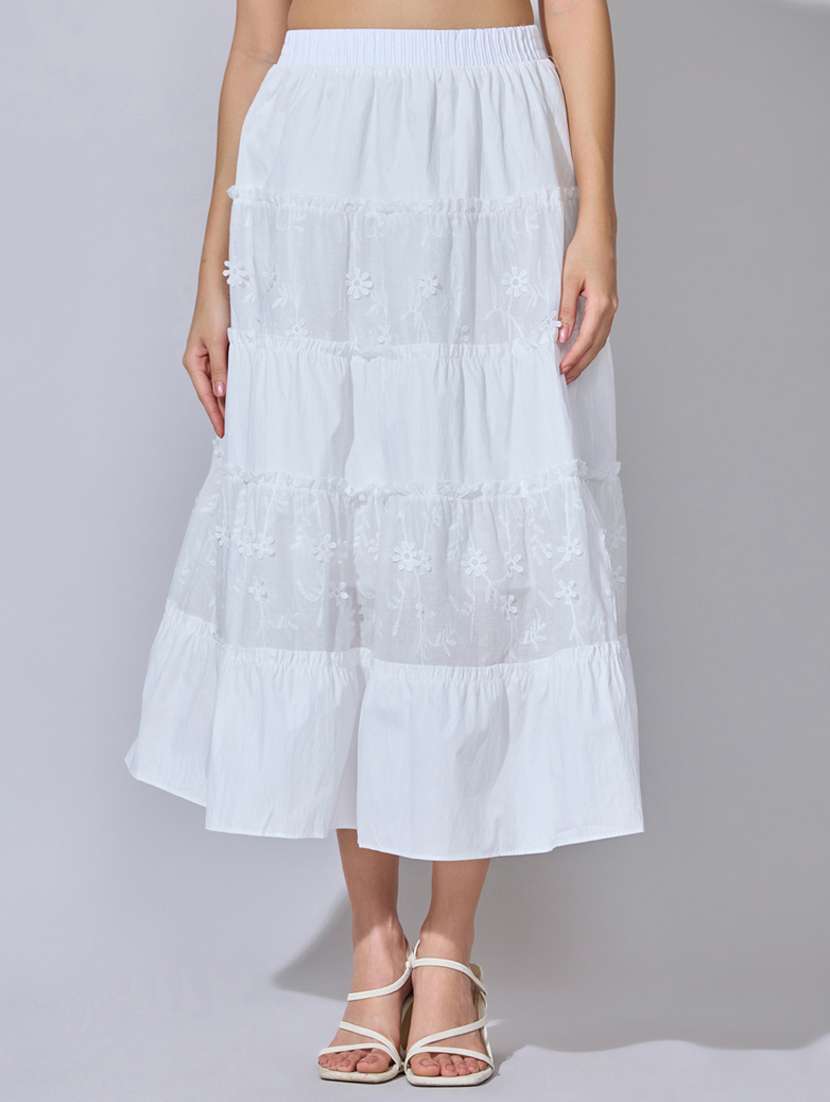 women embroidered high rise tiered skirt