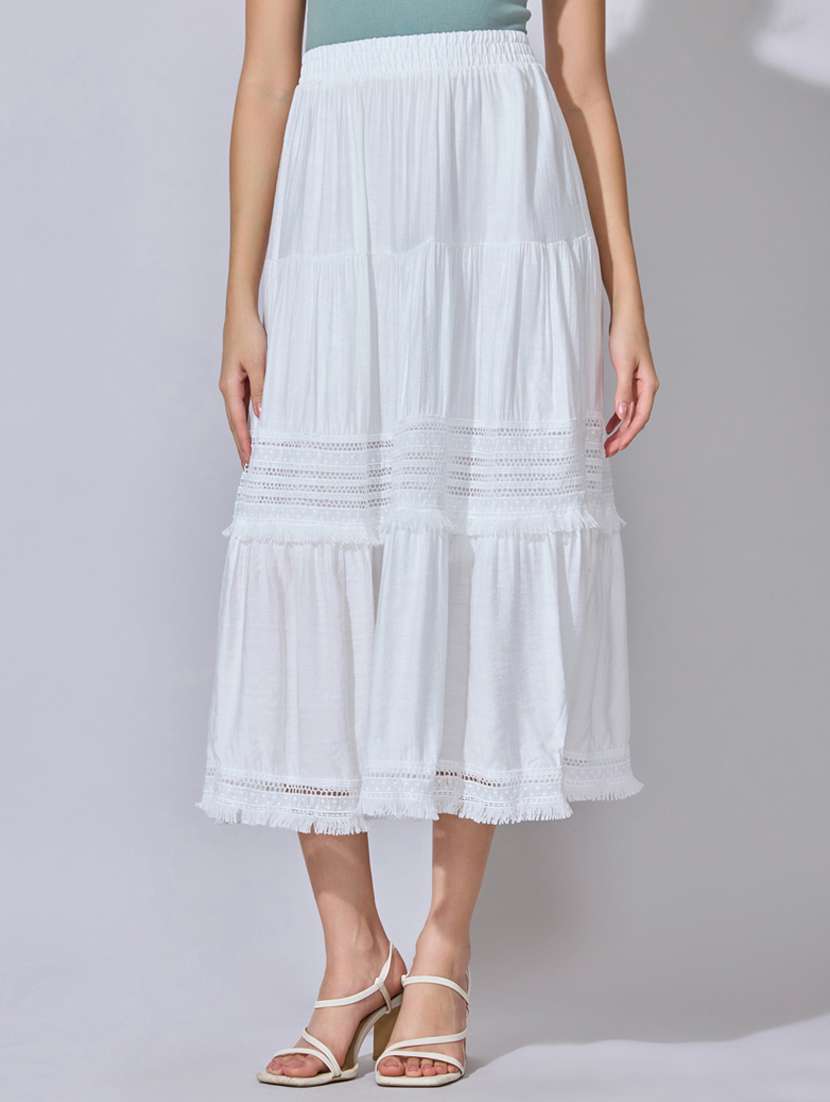women solid high rise tiered skirt