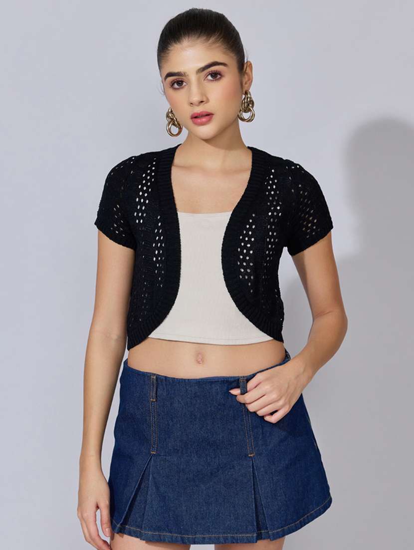 women self designed short sleeve crop shrug - 22396091 -  Standard Image - 2