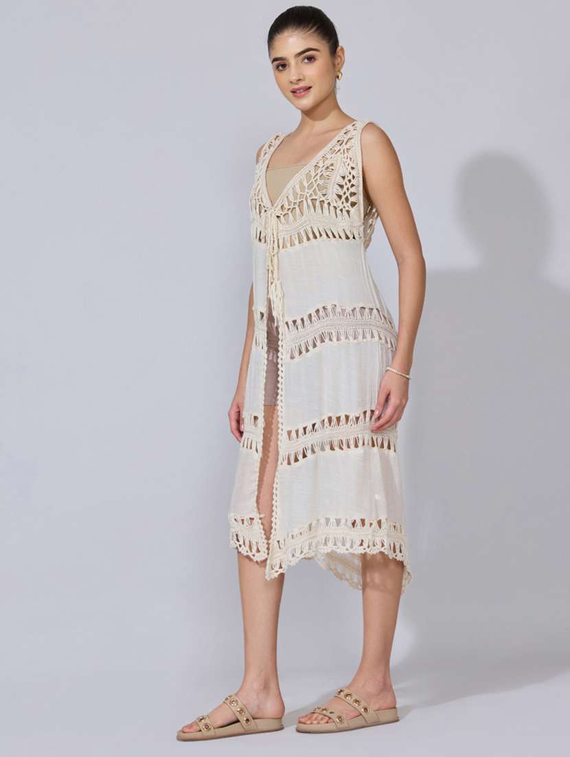 women self designed sleeveless crochet shrug - 22396098 -  Standard Image - 2