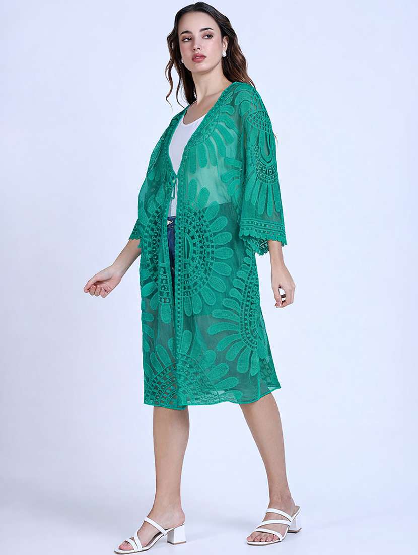 women embroidered three quarter sleeve shrug - 22396106 -  Standard Image - 2