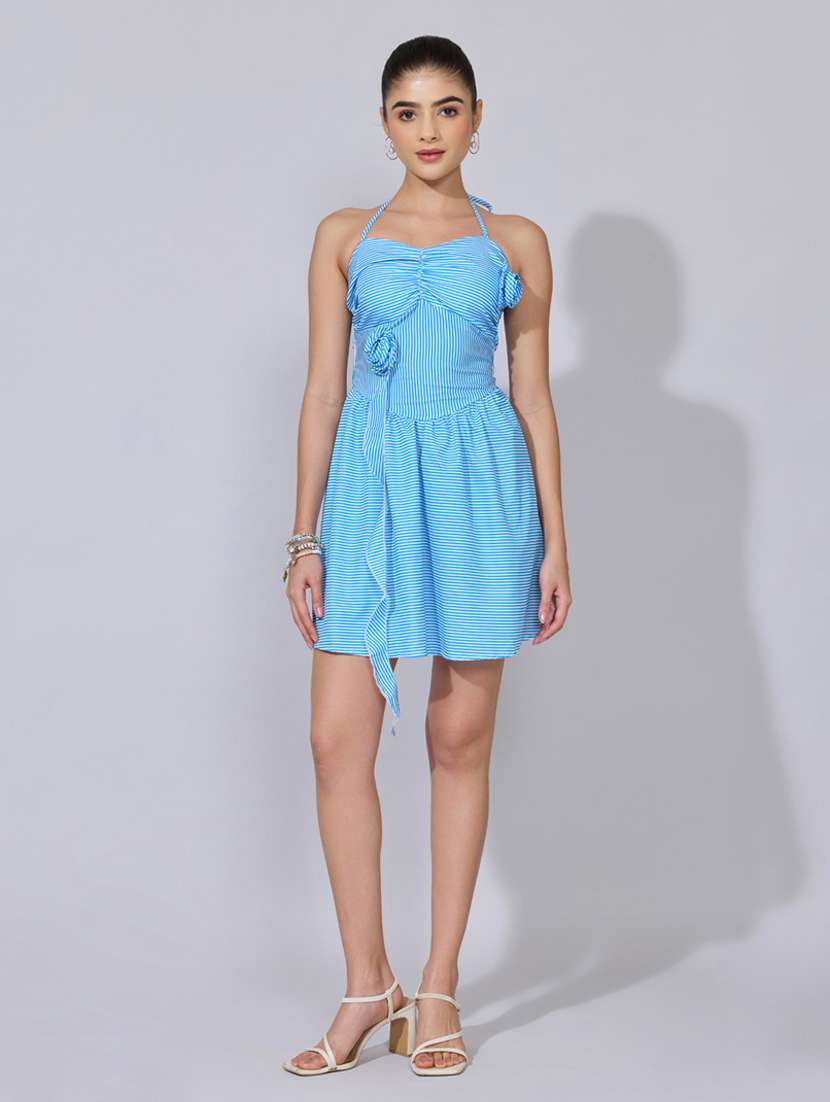 women striped halter neck fit & flare dress - 22396109 -  Standard Image - 2