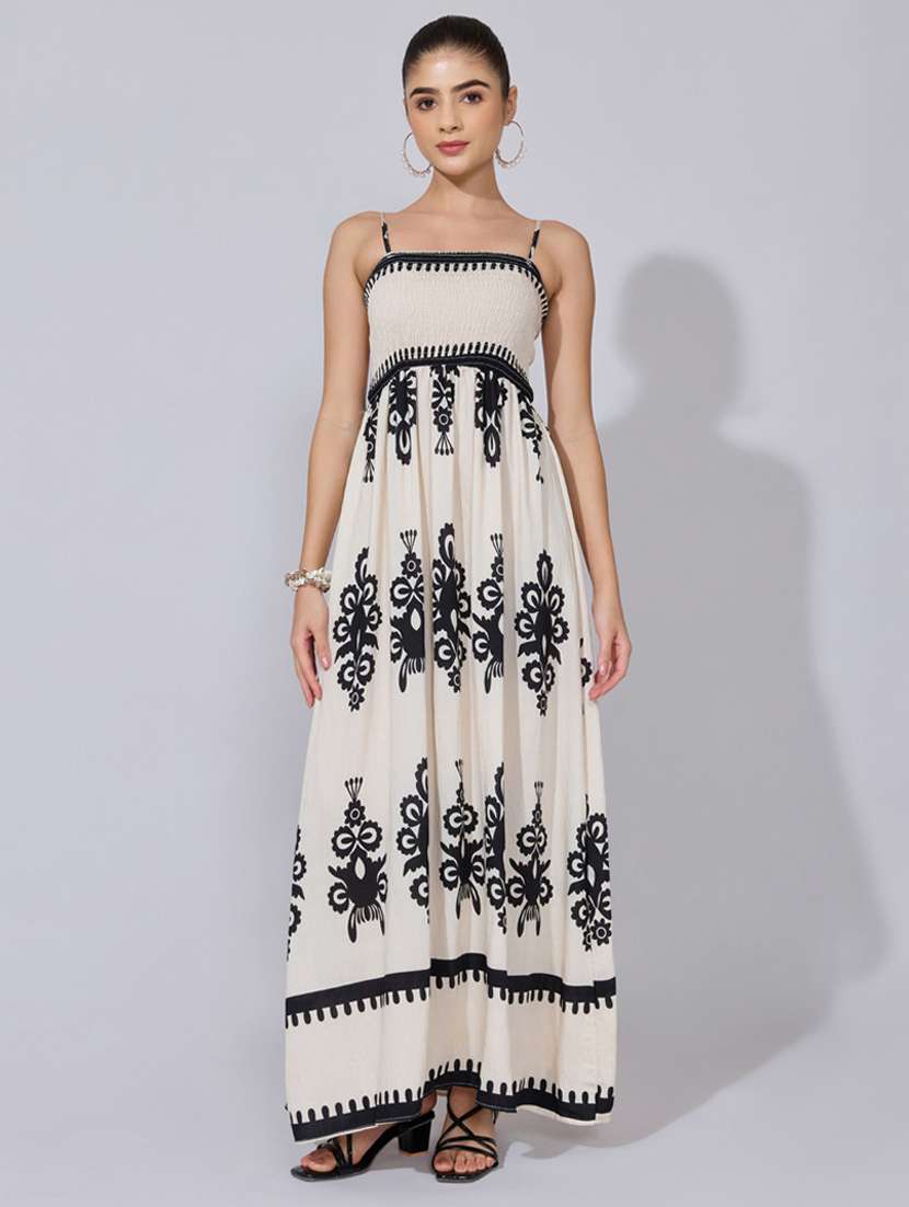 women printed shoulder starp fit & flare dress - 22396111 -  Standard Image - 2