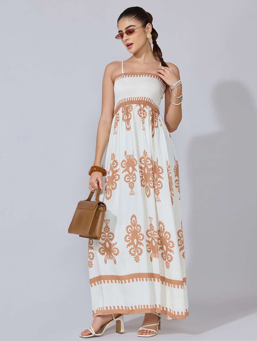 women printed shoulder starp fit & flare dress