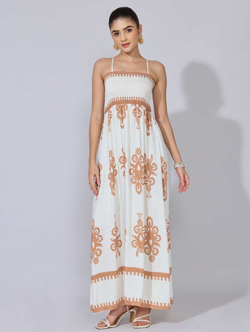 women printed shoulder starp fit & flare dress - 22396114 -  Standard Image - 2