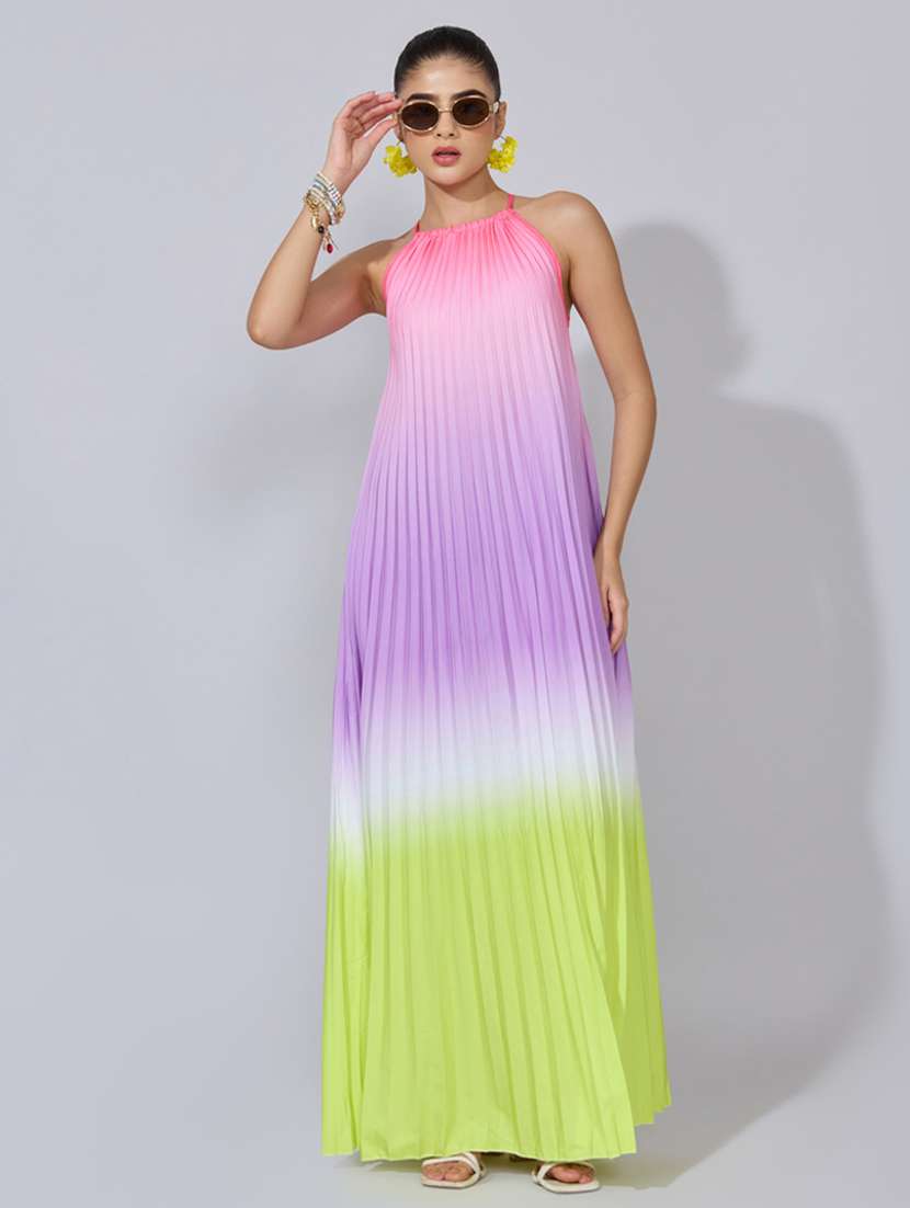 women ombre print halter neck a-line dress