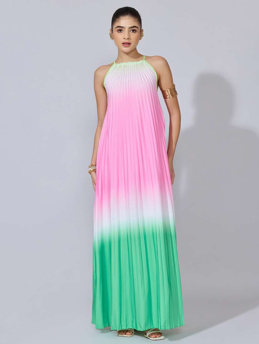 women ombre print halter neck a-line dress