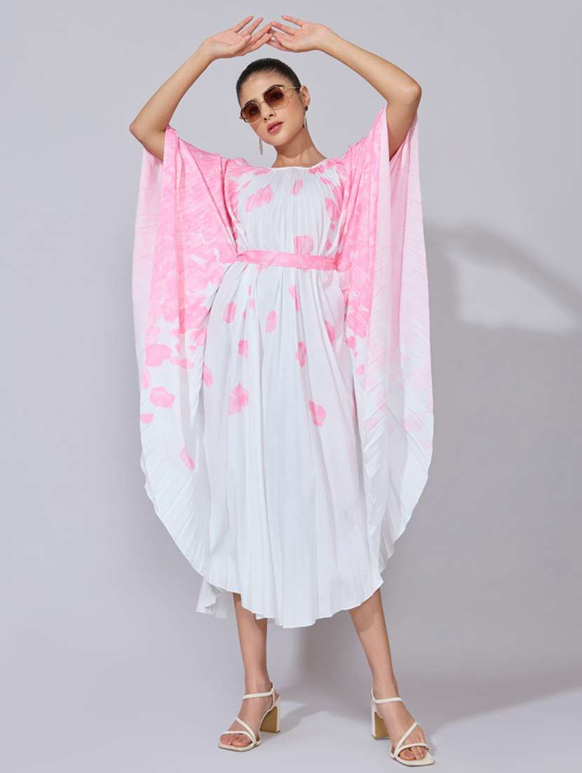 women printed kimono sleeve flared dress