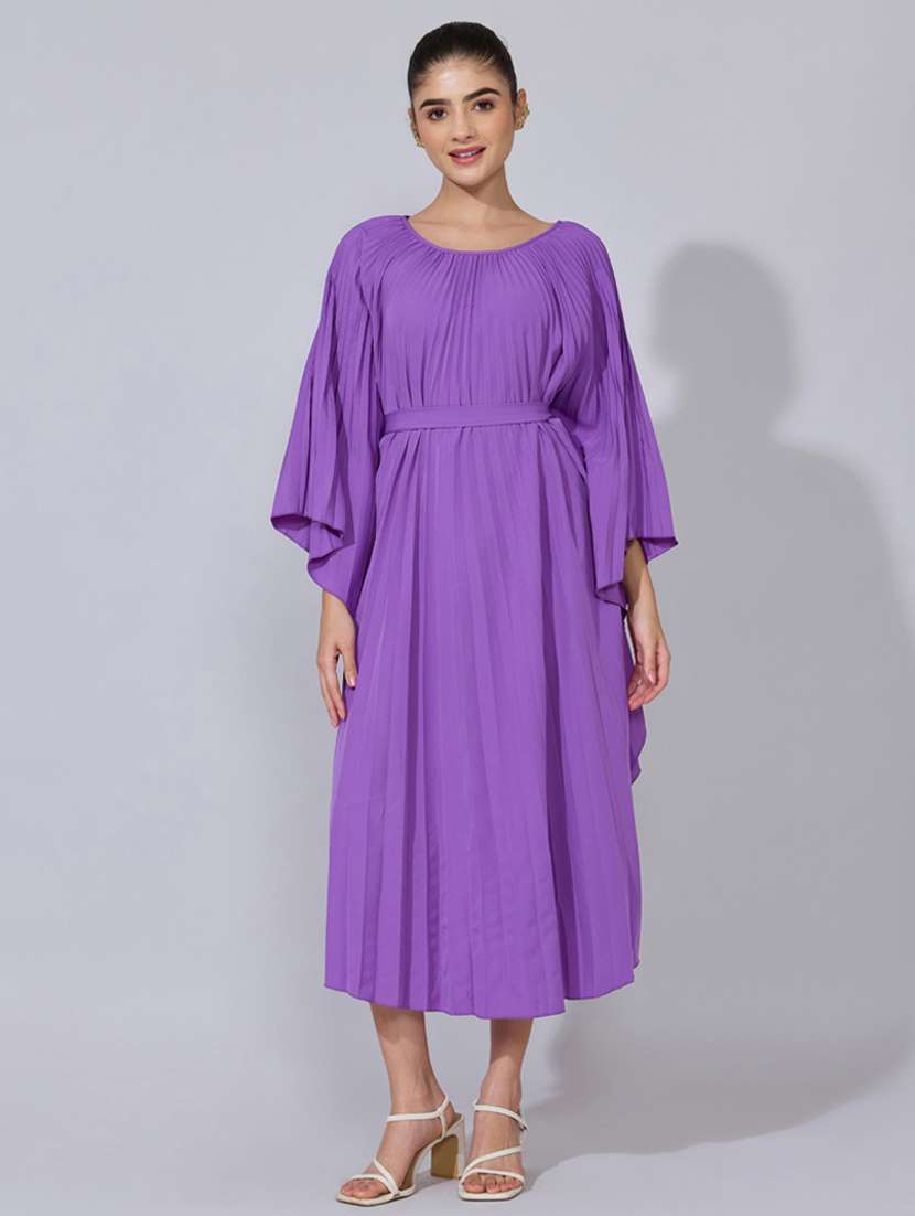 women solid kimono sleeve flared dress - 22396129 -  Standard Image - 2