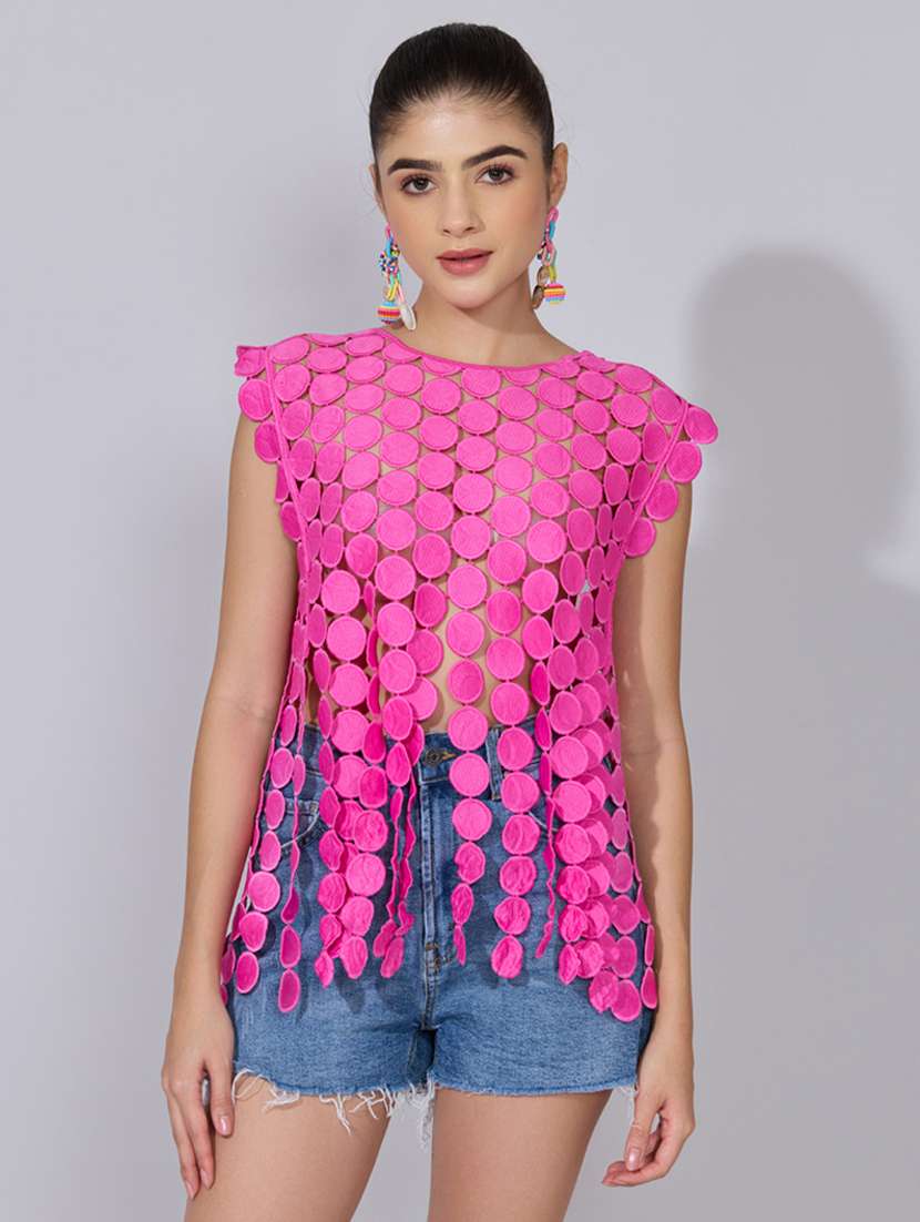 women self designed sleeveless sheer top - 22396144 -  Standard Image - 2