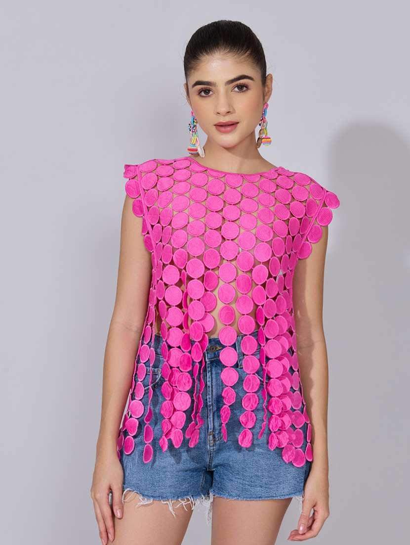 Women Self Designed Sleeveless Sheer Top - 22396144 -  Standard Image - 2