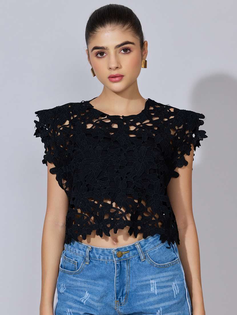 women self designed short sleeve sheer top - 22396148 -  Standard Image - 2