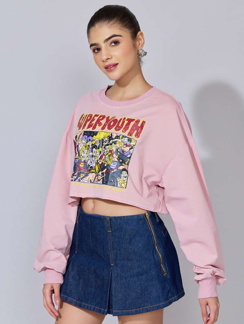 women printed long sleeve crop sweatshirt - 22396150 -  Standard Image - 2